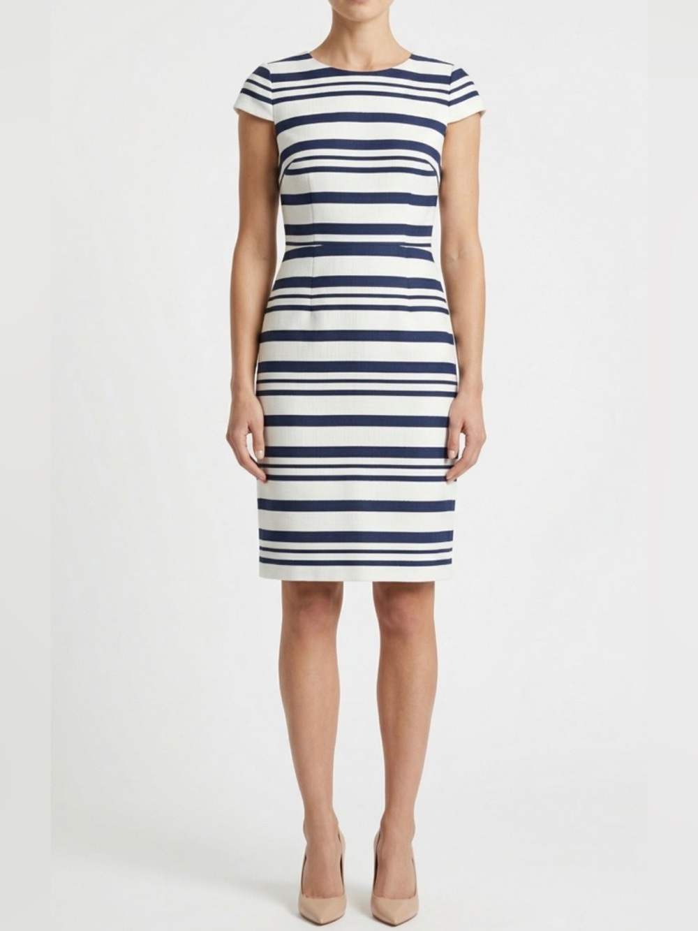 J. Crew Navy and White Striped Midi Dress